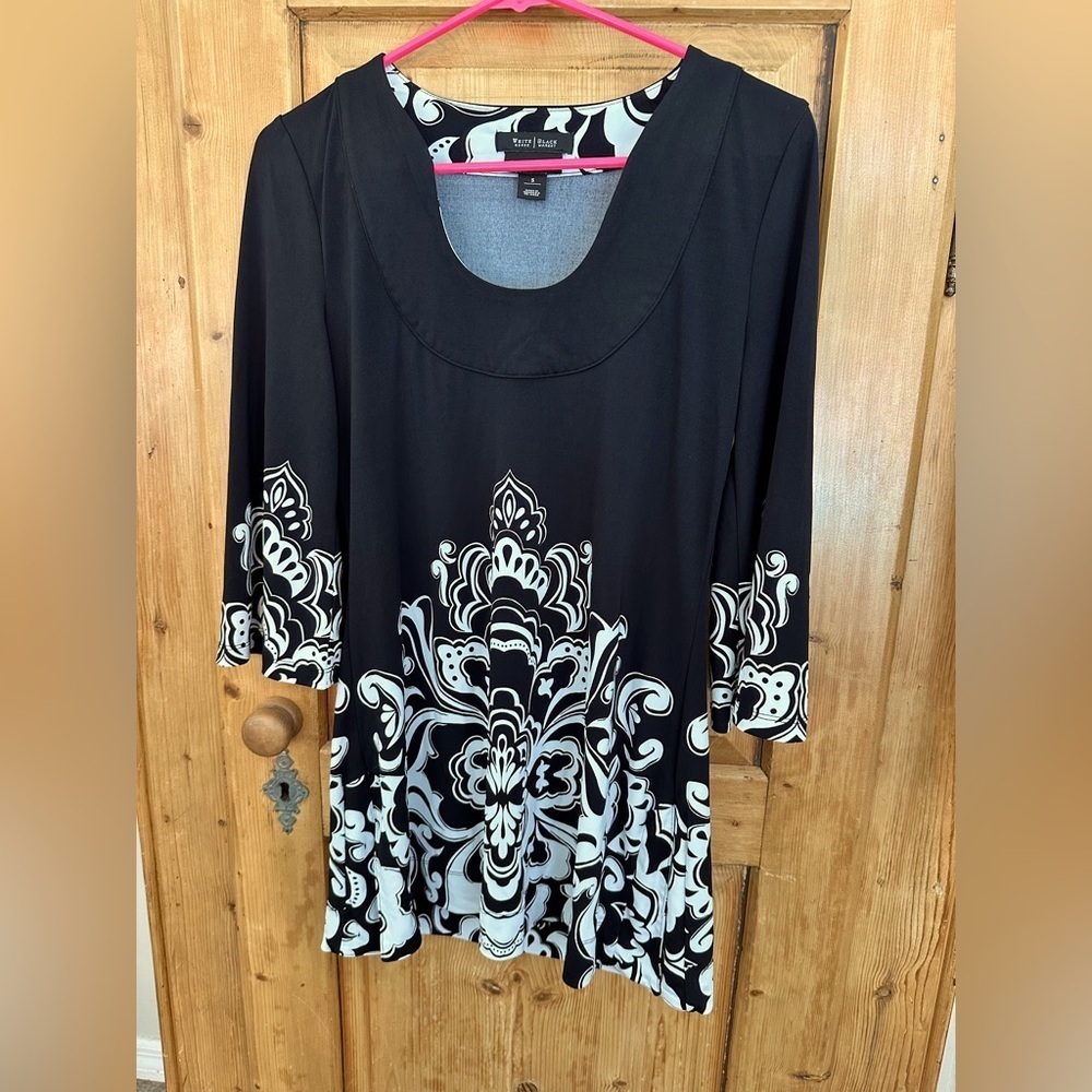 White House Black Market Signature Knit Y2K MobWife Black &White Dress Sz Small